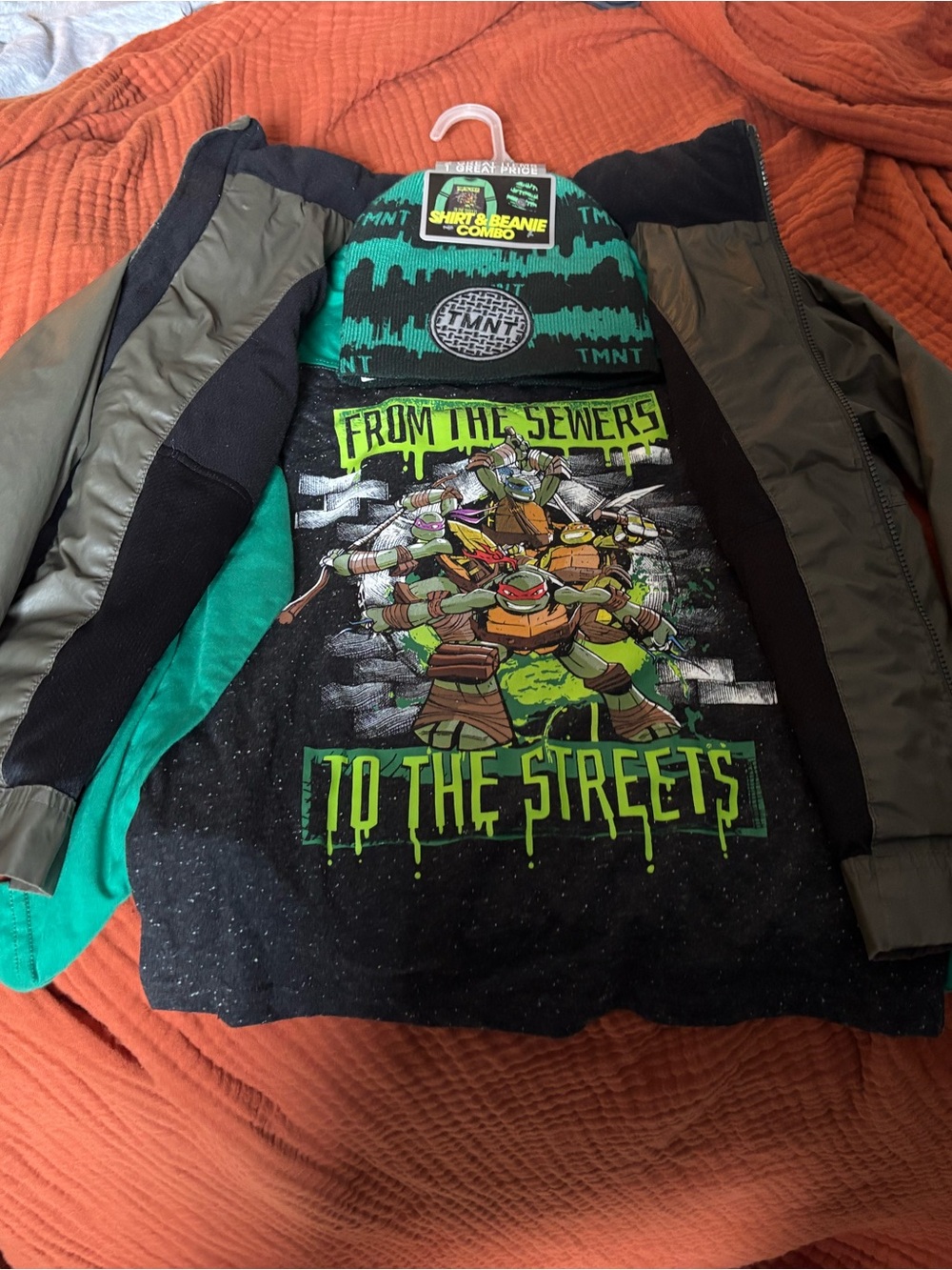 Boys Ninja Turtle Bundle (long sleeve tee, jacket, beanie)